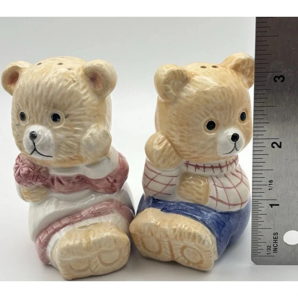 VTG Teddy Bear Salt Pepper Shakers Cute Bear Ceramic Kitsch Kitchen‎ Cottagecore